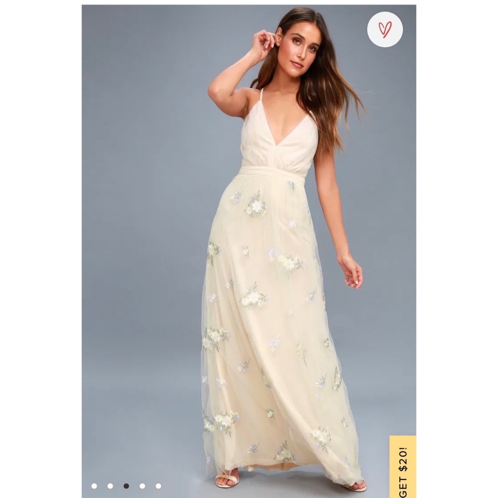 Lulus Lorenzo Ivory Embroidered Maxi Dress NWT